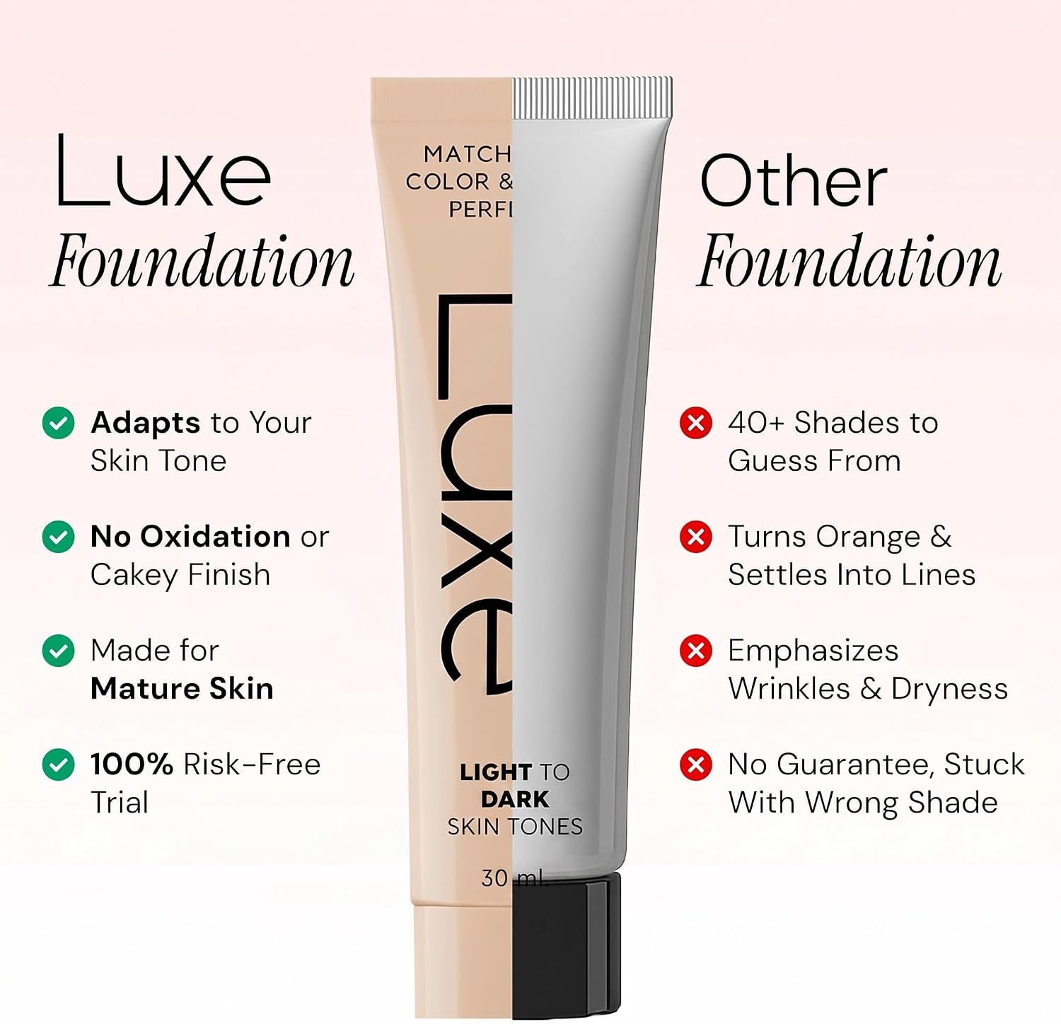 Luxe Color Changing Foundation for Women – Instantly Adapts to Your Skin Tone – Buildable Light-to-Medium Coverage – 12-Hour Wear – Natural Dewy Finish