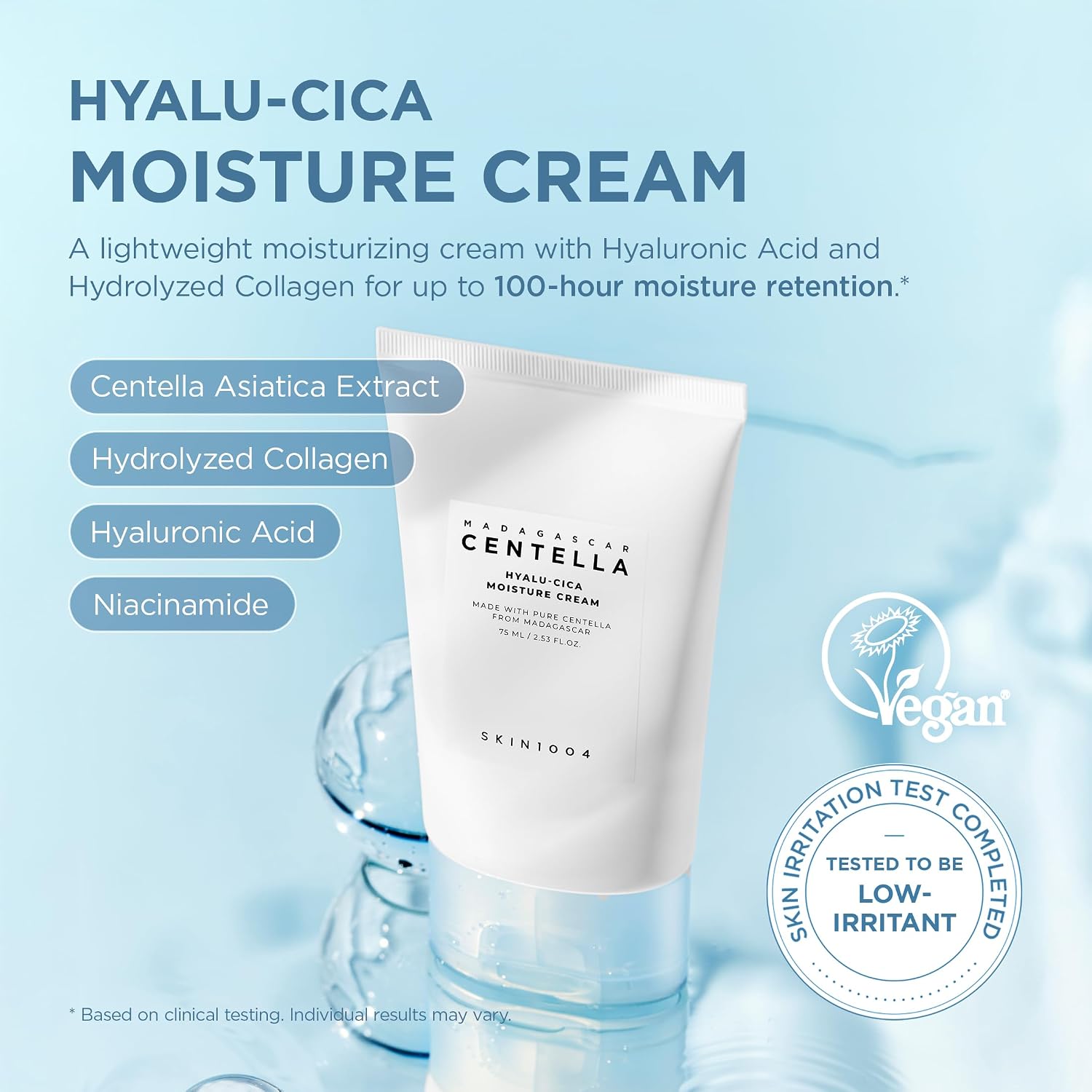 SKIN1004 Hyalu-Cica Moisture Cream, Korean Moisturiser, Face Cream, 75ml
