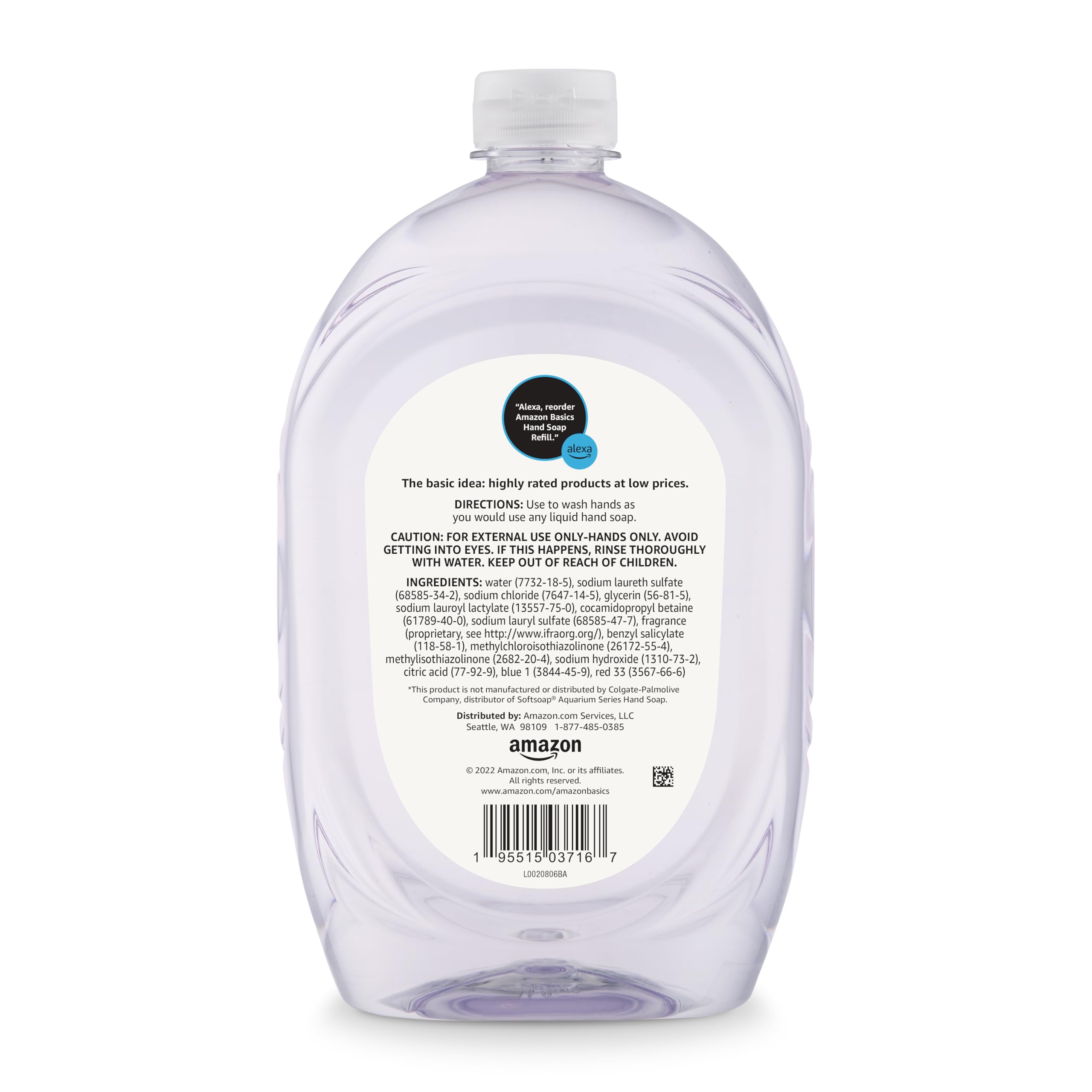 Amazon Basics Gentle & Mild Clear Liquid Hand Soap Refill, Triclosan-Free, Dermatologist-Tested, pH Balanced, Cruelty-Free, 50 Fluid Ounces, 1-Pack (Previously Solimo)