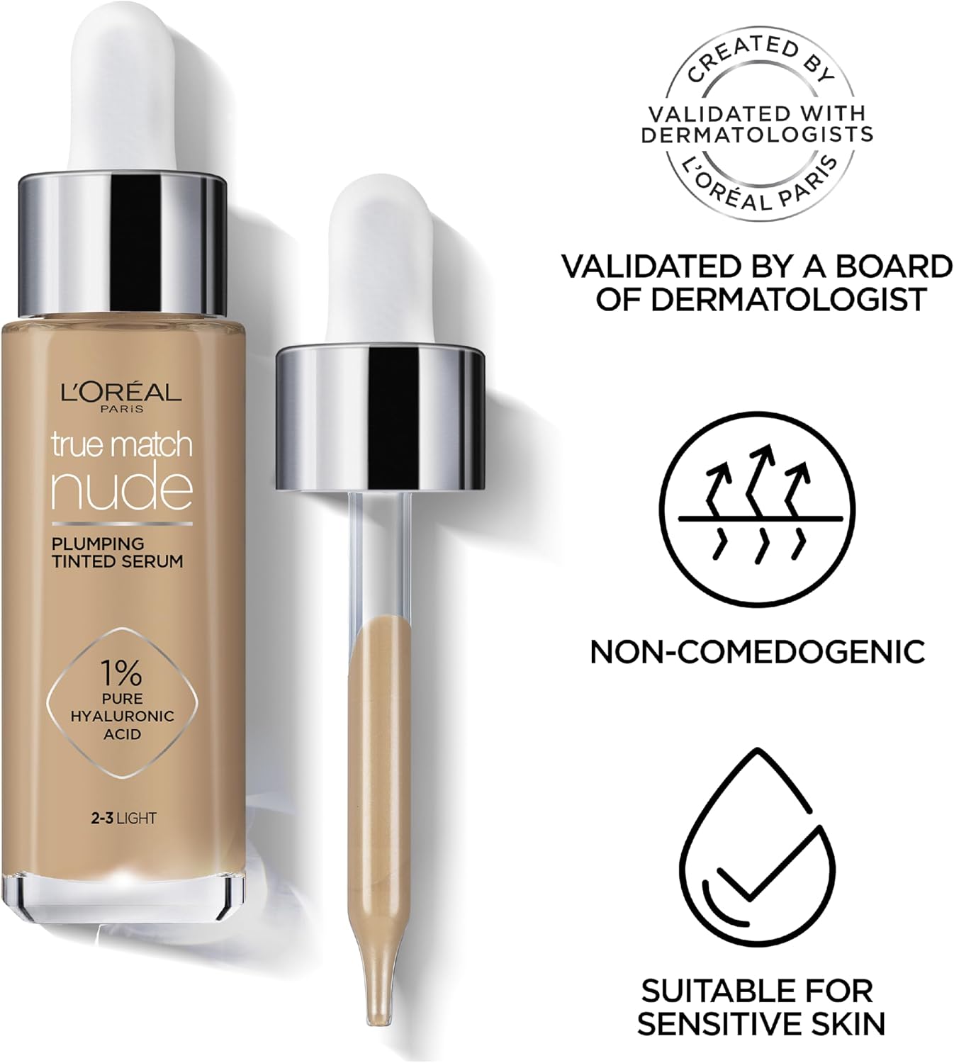L’Oréal Paris, Serum Foundation, Hydrating & Smoothing, True Match Nude Plumping Serum, 30 ml, Shade: 3-4 Light-Medium