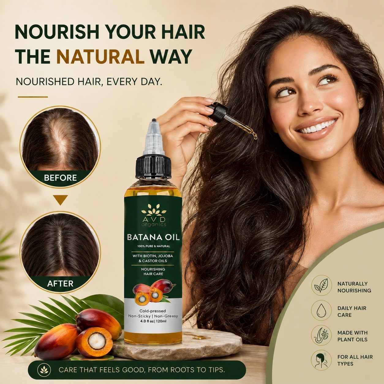 AVD Organics Rosemary Oil for Hair Growth Infused With Biotin, Jojoba & Castor Oil | Hair strengthening Treatment | Nourishing & Volumizing | Non GMO Verified 120ml (4fl oz)