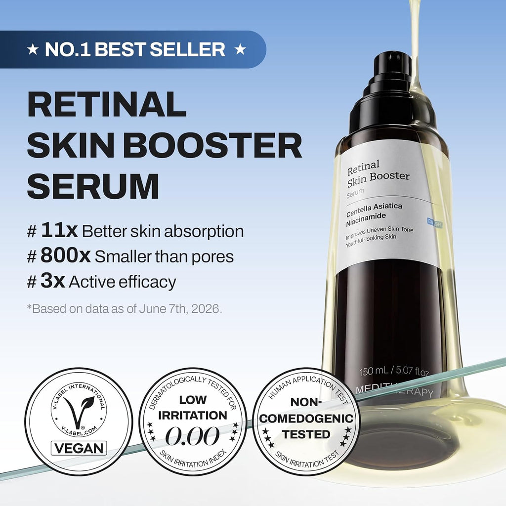 MEDITHERAPY Retinal Skin Booster Serum 5.07 fl oz | Retinaldehyde, Niacinamide, Cica | Korean Hydrating Face & Body Serum for Dull, Uneven Skin, All Skin Types, K-Beauty