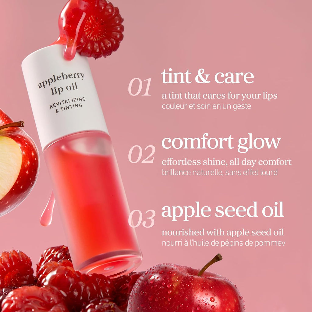 NOONI Korean Lip Oil - Appleberry - Plumping & Hydrating Tinted Lip Gloss