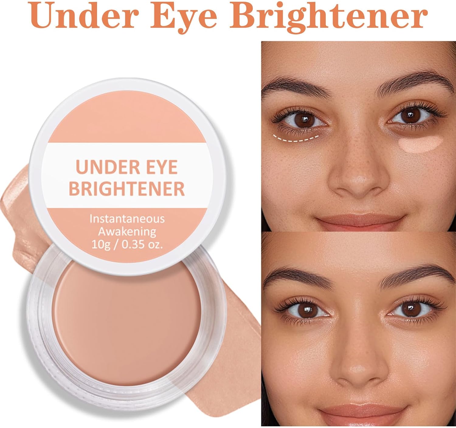 Under Eye Brightener, Full Coverage Under Eye Concealer, Pink Colour Corrector, Waterproof, Long Lasting, with Hyaluronic Acid and Shea Butter, for Fair to Light Skin Tones