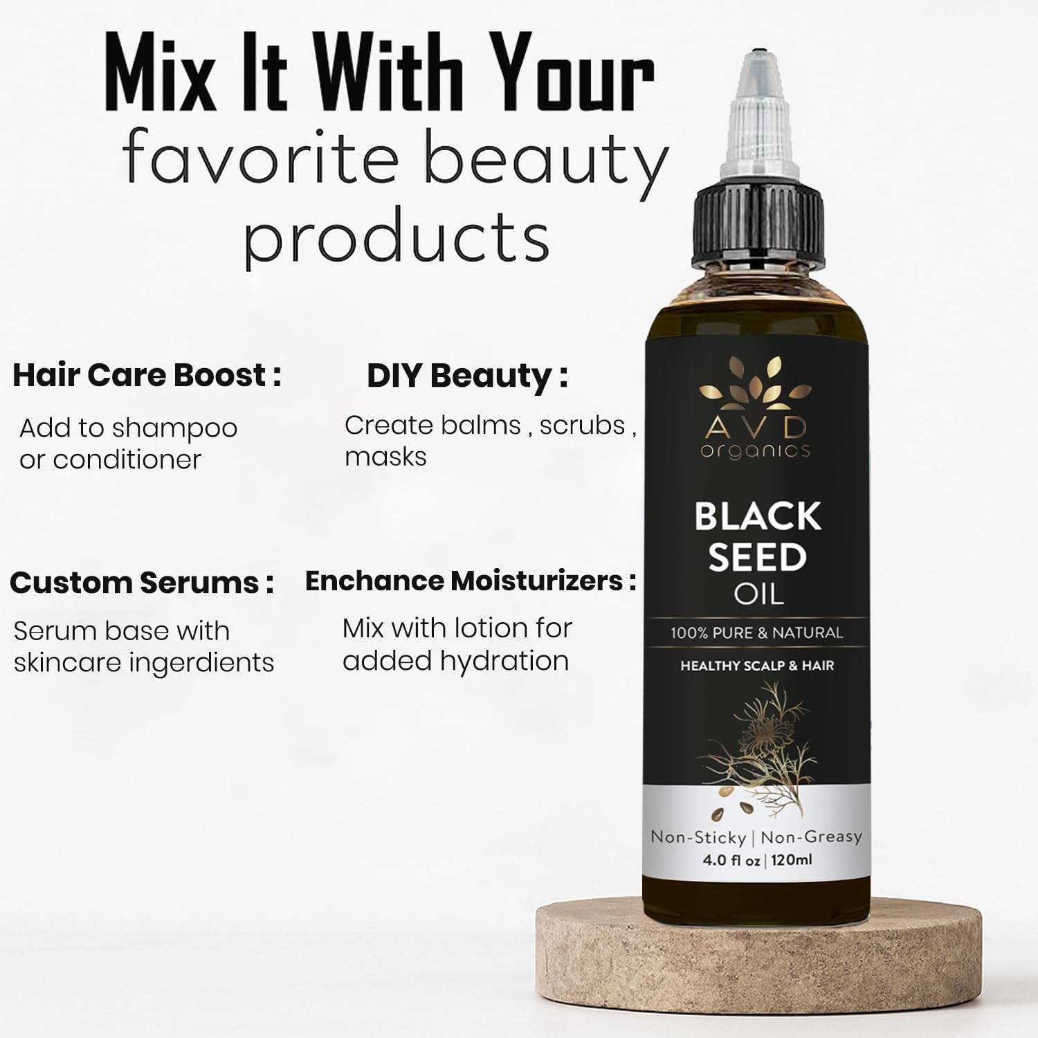 AVD Organics Rosemary Oil for Hair Growth Infused With Biotin, Jojoba & Castor Oil | Hair strengthening Treatment | Nourishing & Volumizing | Non GMO Verified 120ml (4fl oz)