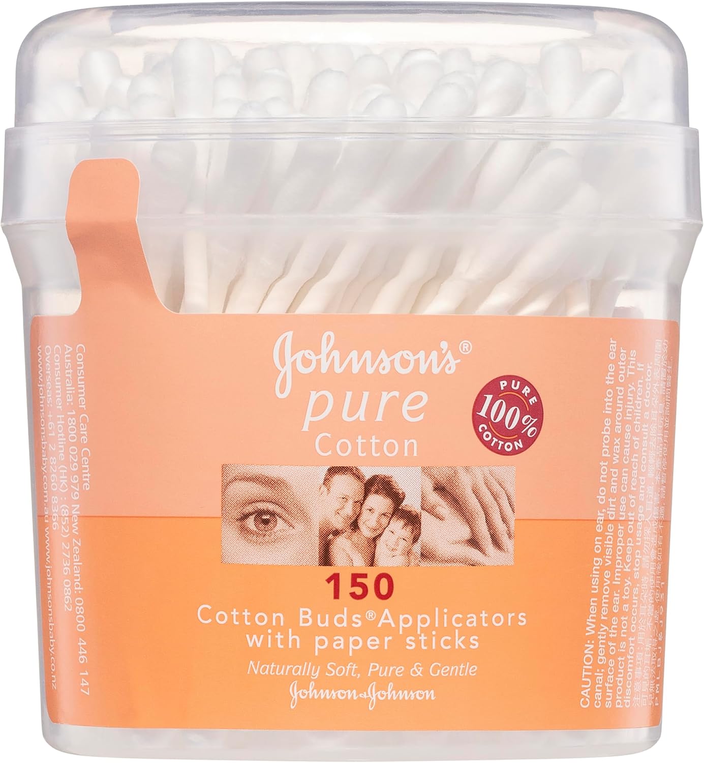 Johnsons Adult Pure Cotton Bud Applicators with Paper Sticks 150 Pack | Ideal for Cleaning Outer Ears| Nail Polish and Applying Eye Make-up.