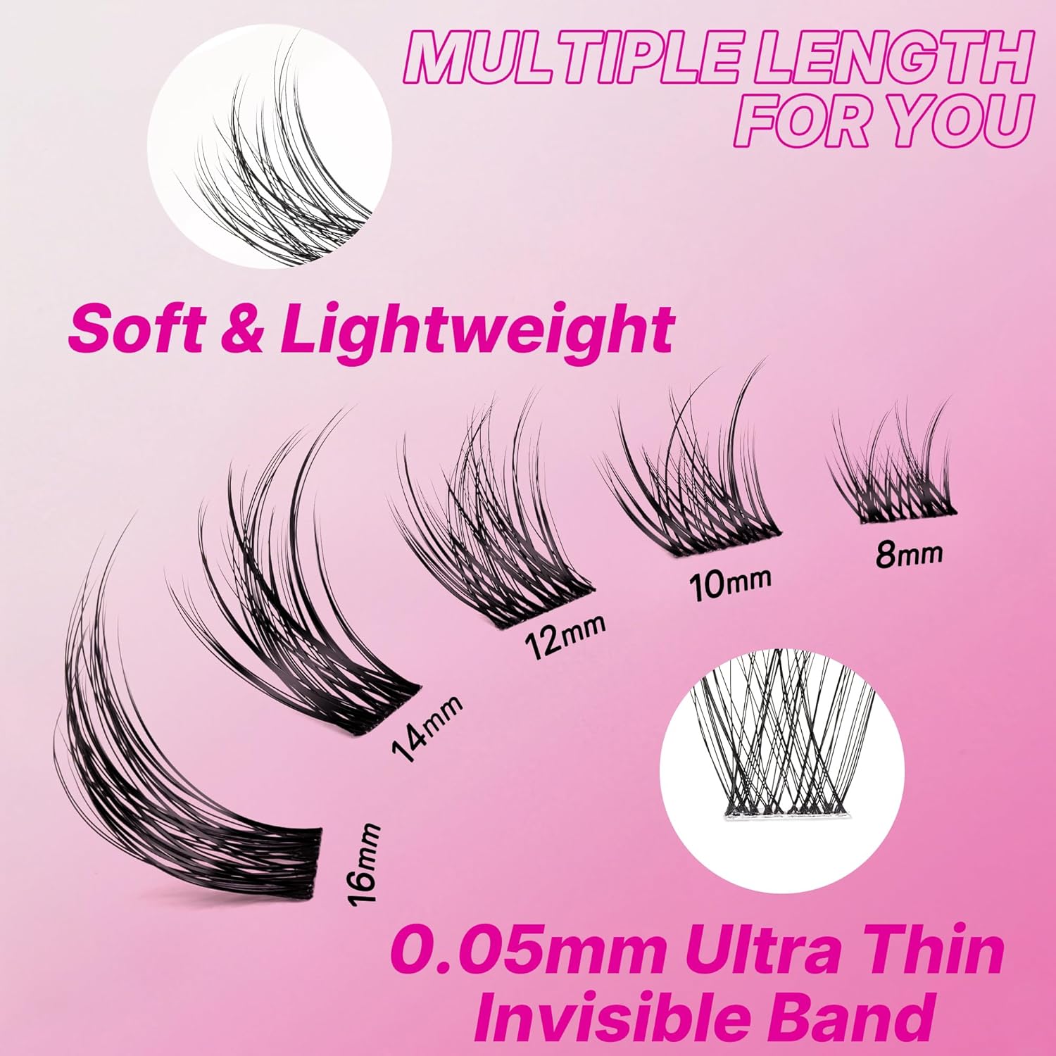 VEYESBEAUTY Manga Lash Clusters Eyelash Extensions Thin & Invisible Band