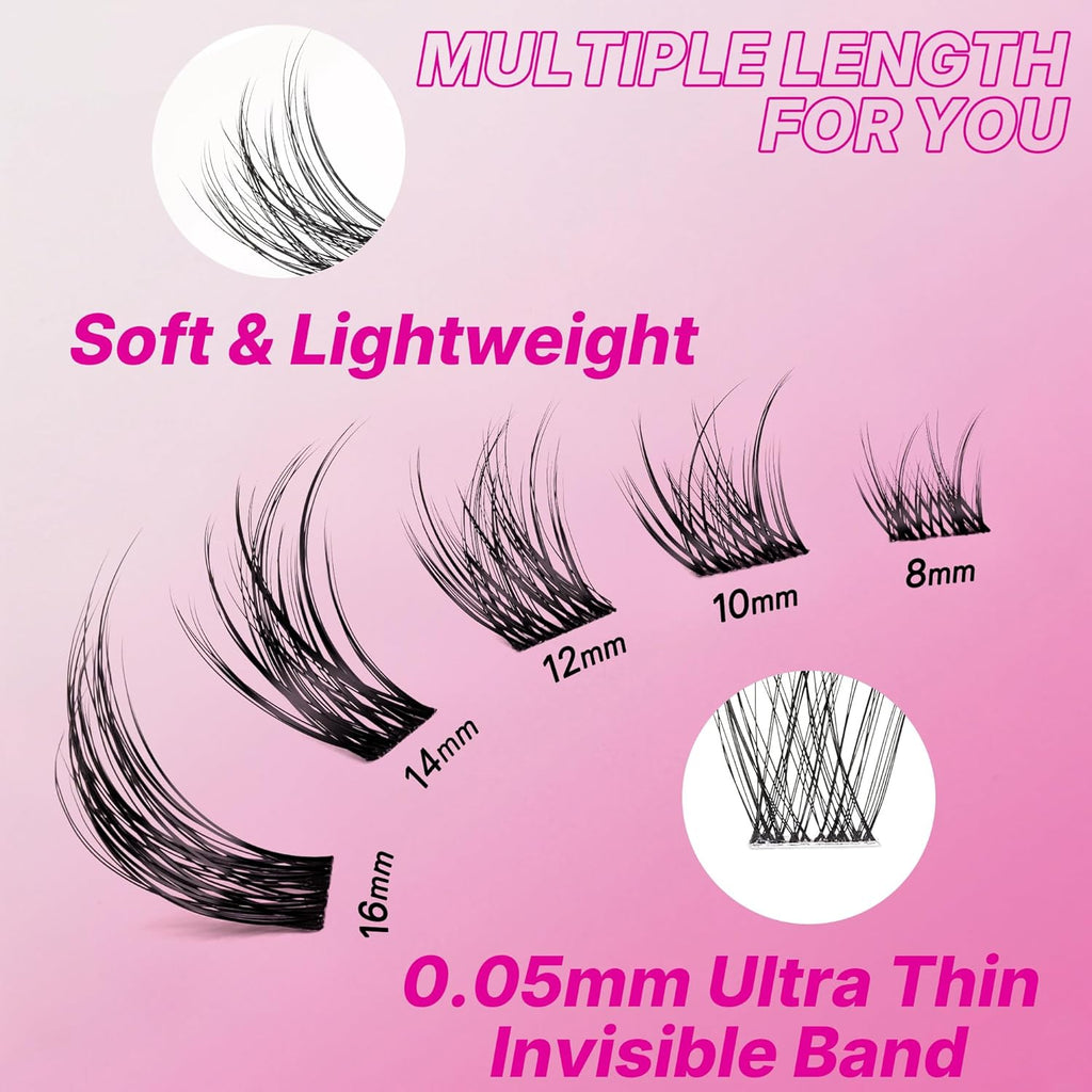 VEYESBEAUTY Manga Lash Clusters Eyelash Extensions Thin & Invisible Band