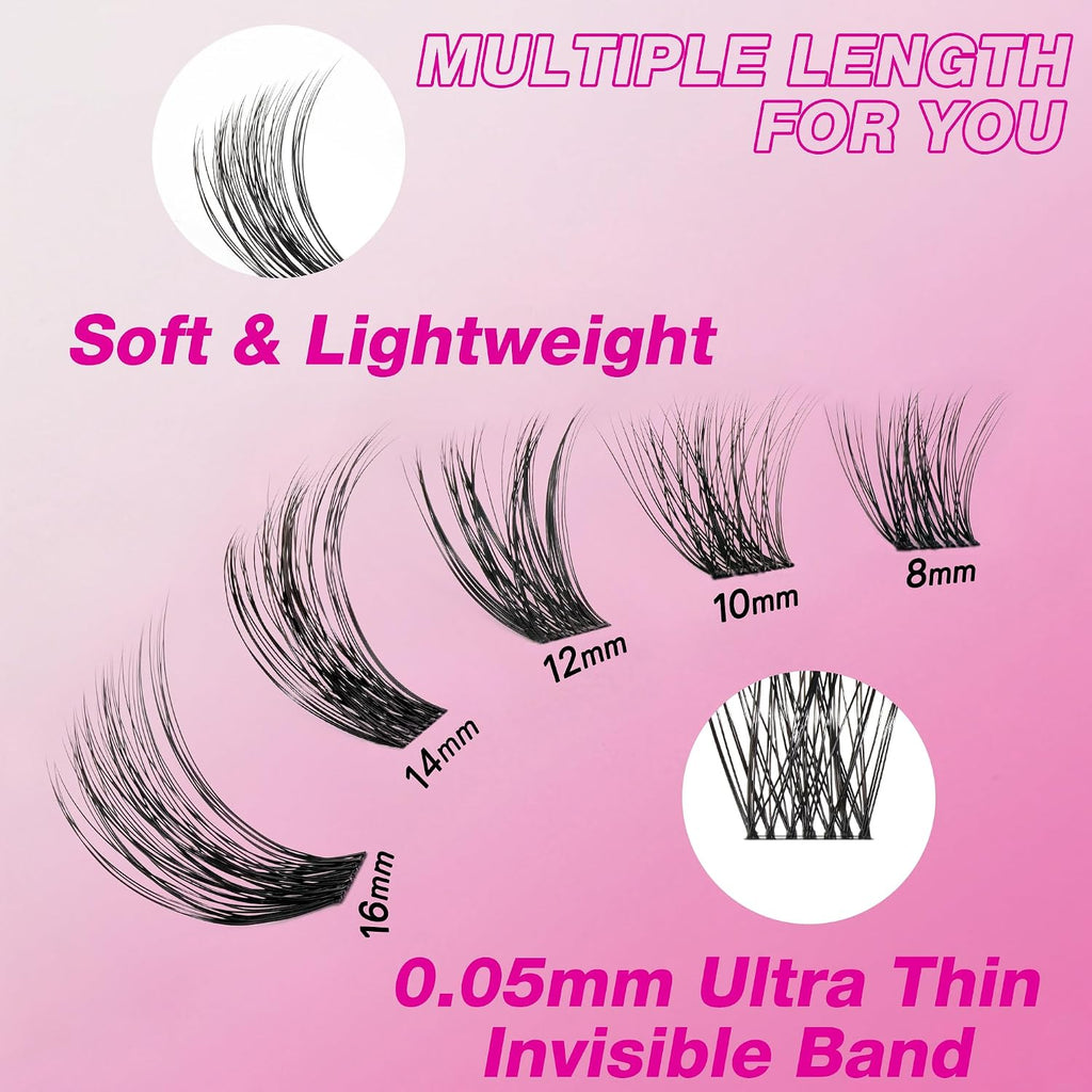 VEYESBEAUTY Manga Lash Clusters Eyelash Extensions Thin & Invisible Band