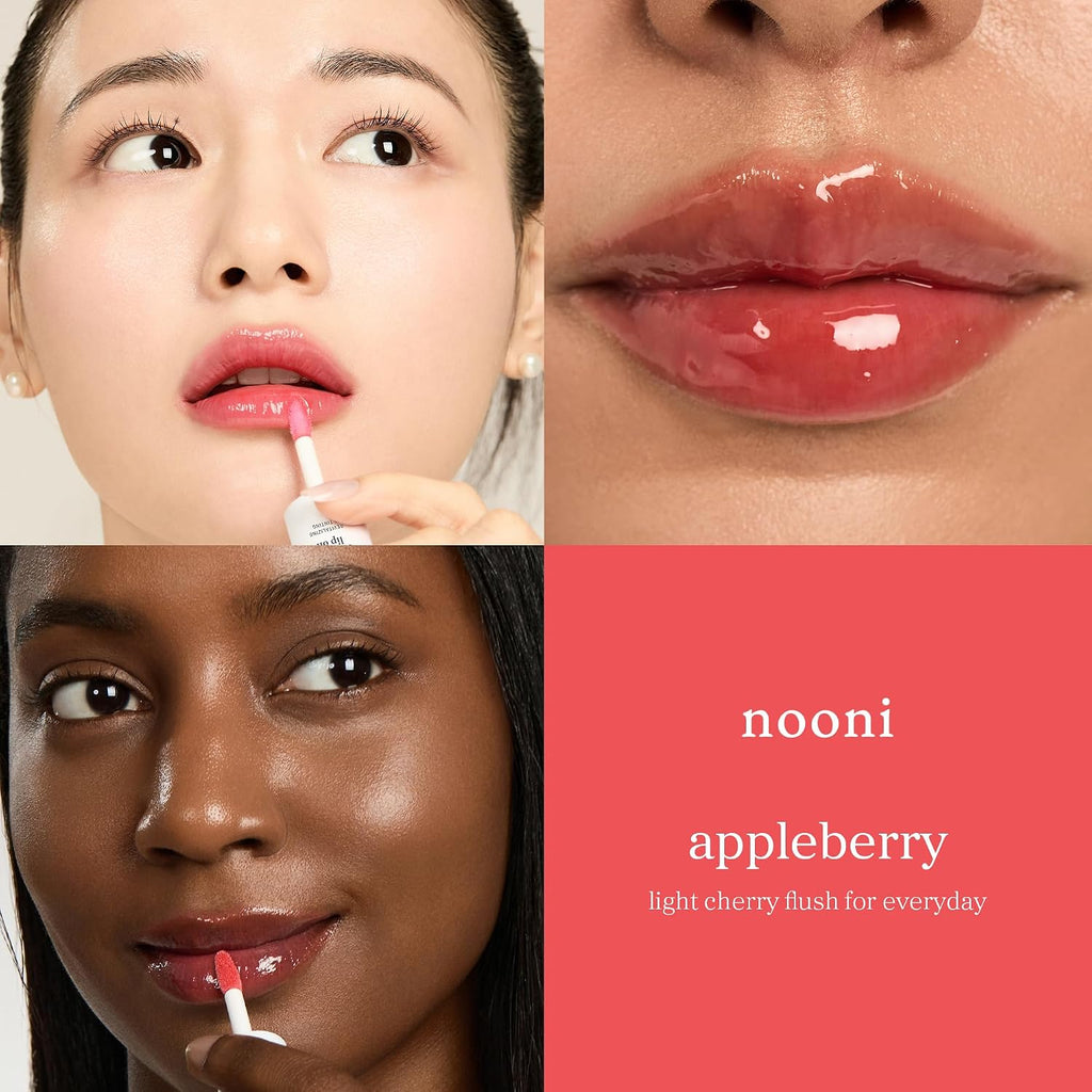 NOONI Korean Lip Oil - Appleberry - Plumping & Hydrating Tinted Lip Gloss