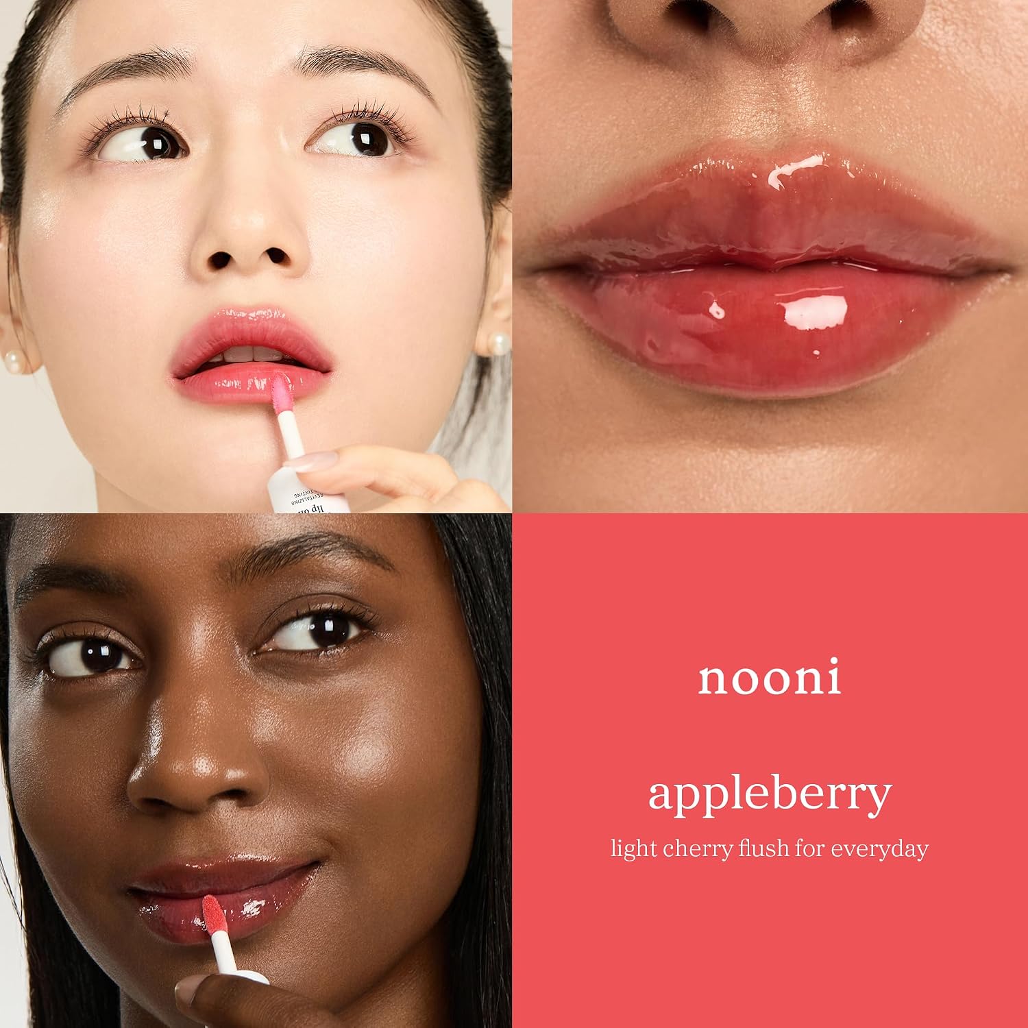 NOONI Korean Lip Oil - Appleberry - Plumping & Hydrating Tinted Lip Gloss