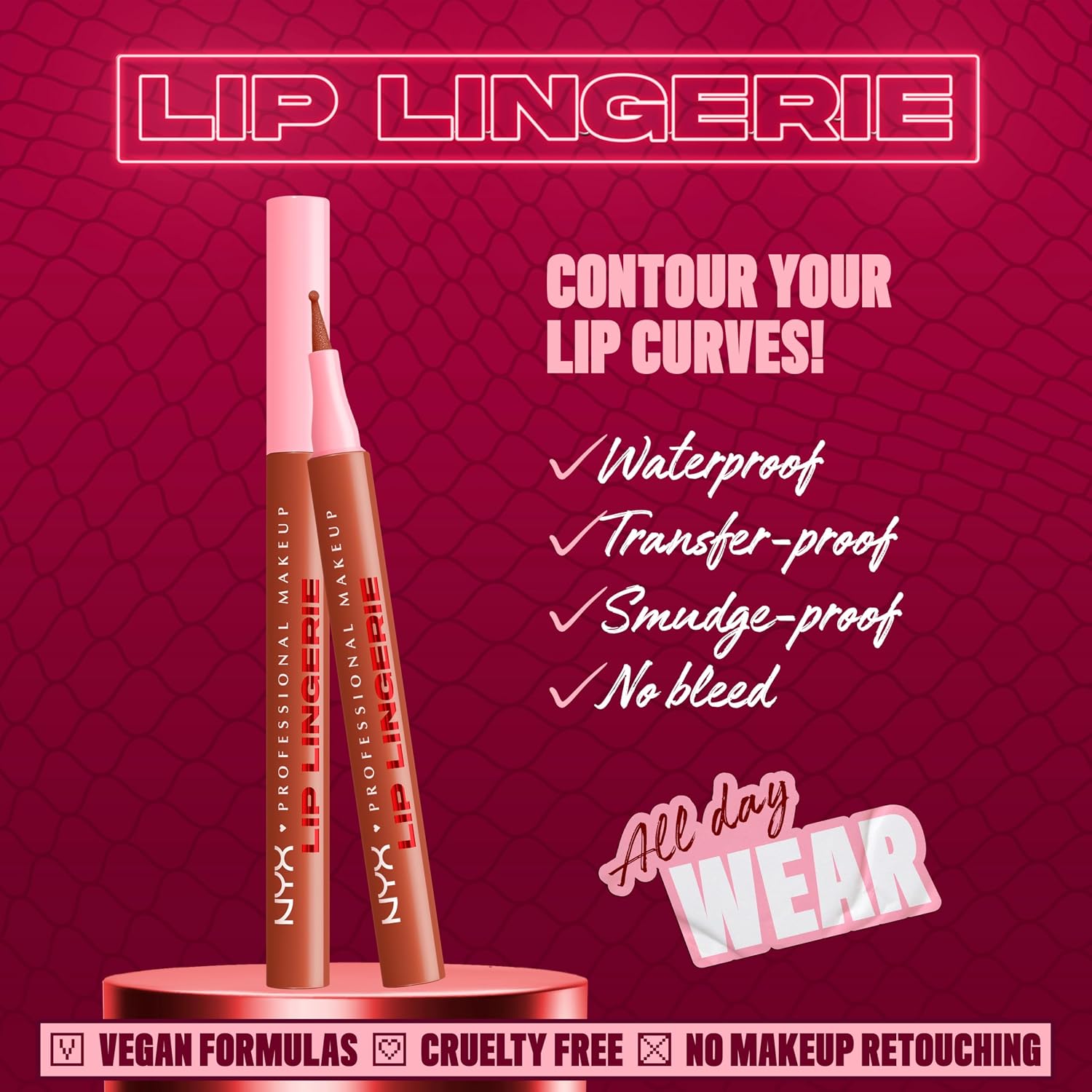 NYX PROFESSIONAL MAKEUP Lip Lingerie Liner Stain, Seamless Make Up with All-Day Color, Waterproof Lip Stain Finish - Steamy Spice (Warm Brown)
