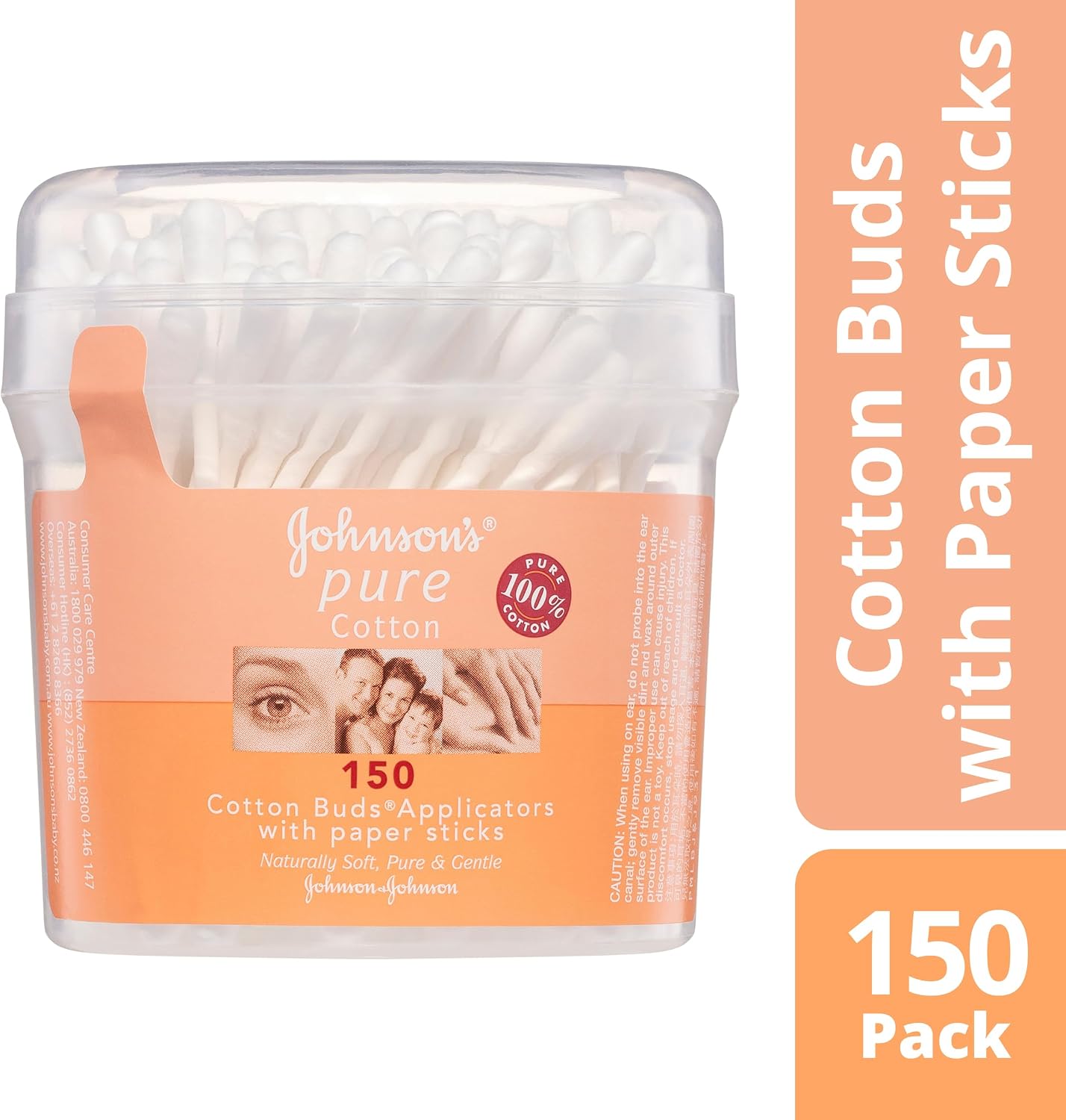 Johnsons Adult Pure Cotton Bud Applicators with Paper Sticks 150 Pack | Ideal for Cleaning Outer Ears| Nail Polish and Applying Eye Make-up.