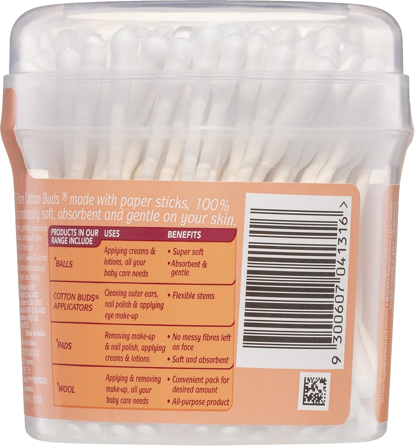 Johnsons Adult Pure Cotton Bud Applicators with Paper Sticks 150 Pack | Ideal for Cleaning Outer Ears| Nail Polish and Applying Eye Make-up.