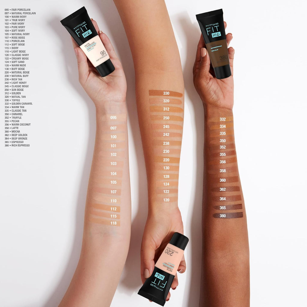 Maybelline New York Liquid Foundation, Full Coverage, Absorbs Oil, Normal to Oily Skin, Fit Matte+Poreless, Natural Beige