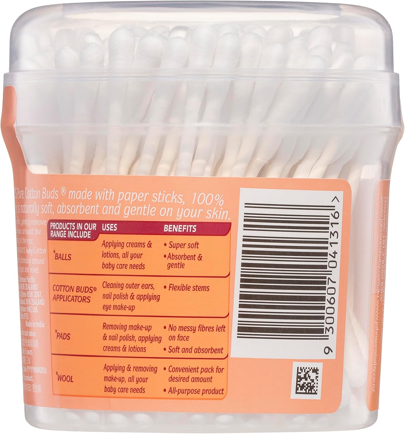 Johnsons Adult Pure Cotton Bud Applicators with Paper Sticks 150 Pack | Ideal for Cleaning Outer Ears| Nail Polish and Applying Eye Make-up.