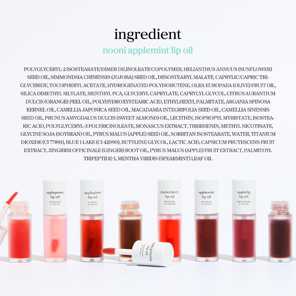 NOONI Korean Lip Oil - Appleberry - Plumping & Hydrating Tinted Lip Gloss