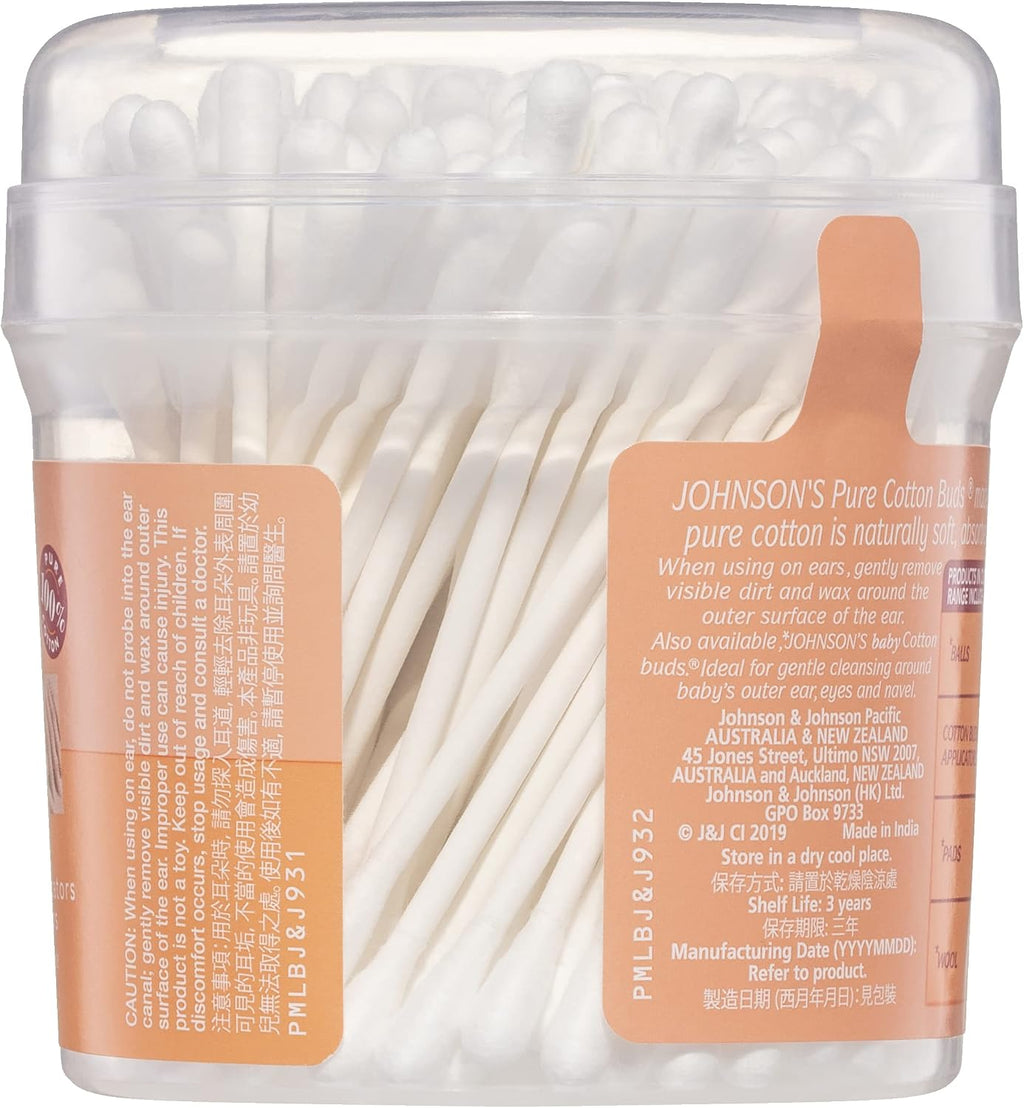 Johnsons Adult Pure Cotton Bud Applicators with Paper Sticks 150 Pack | Ideal for Cleaning Outer Ears| Nail Polish and Applying Eye Make-up.