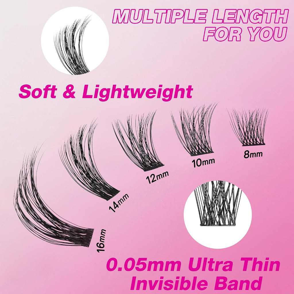 VEYESBEAUTY Manga Lash Clusters Eyelash Extensions Thin & Invisible Band
