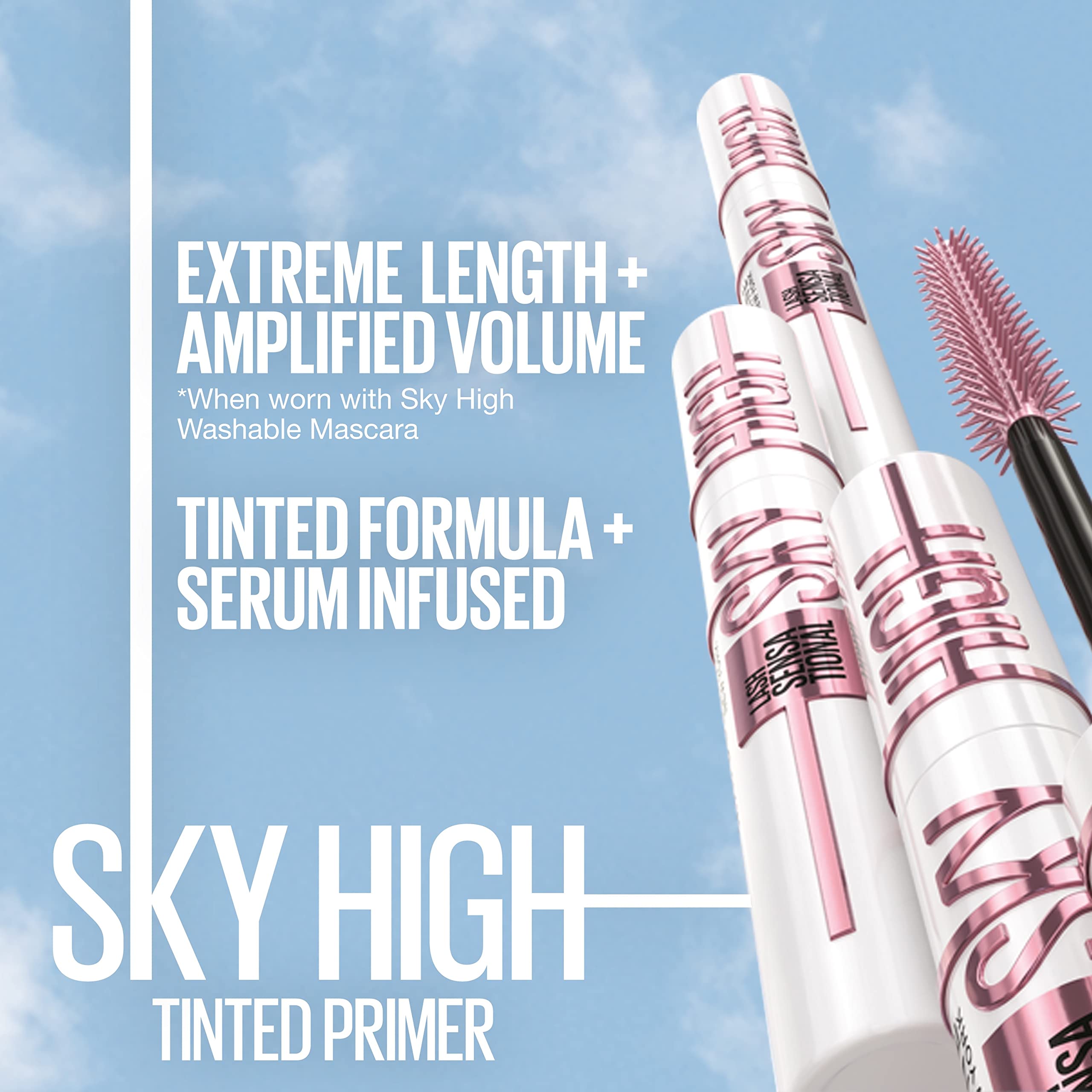 Maybelline Lash Sensational Sky High Washable Mascara Makeup, Volumizing, Lengthening, Defining, Curling, Multiplying, Buildable Formula, Blackest Black, 1 Count