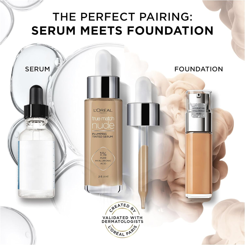 L’Oréal Paris, Serum Foundation, Hydrating & Smoothing, True Match Nude Plumping Serum, 30 ml, Shade: 3-4 Light-Medium