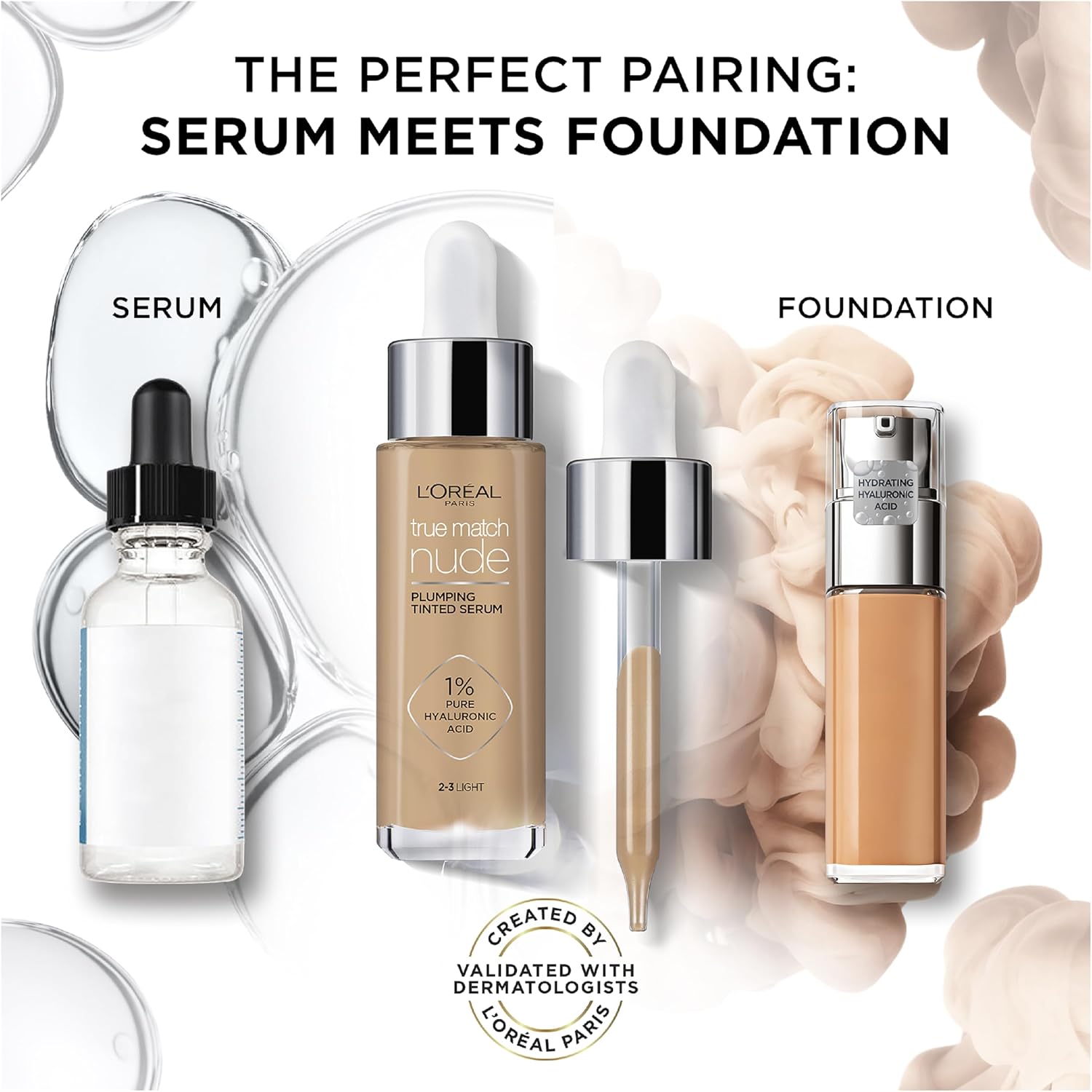 L’Oréal Paris, Serum Foundation, Hydrating & Smoothing, True Match Nude Plumping Serum, 30 ml, Shade: 3-4 Light-Medium