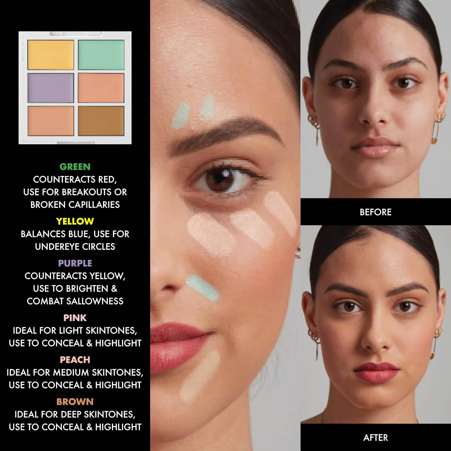NYX Professional Makeup, Colour Correcting Palette, Concealing & Defining, Colour Correcting Concealer, Palette With Six Shades For Correcting And Concealing, Six blendable shades (green, purple, pink, orange, peach and yellow) for buildable coverage, Com
