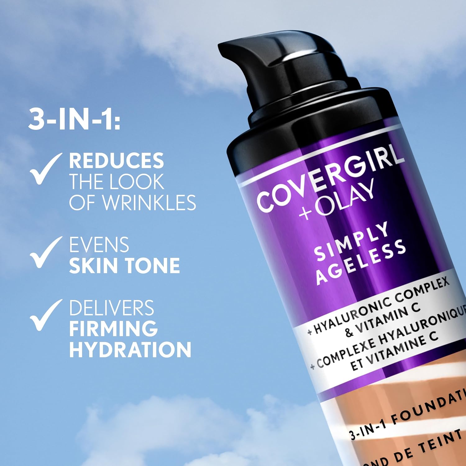 COVERGIRL+Olay Simply Ageless 3-in-1 Liquid Foundation, Creamy Natural, 1 Fl. Oz. (30ml)