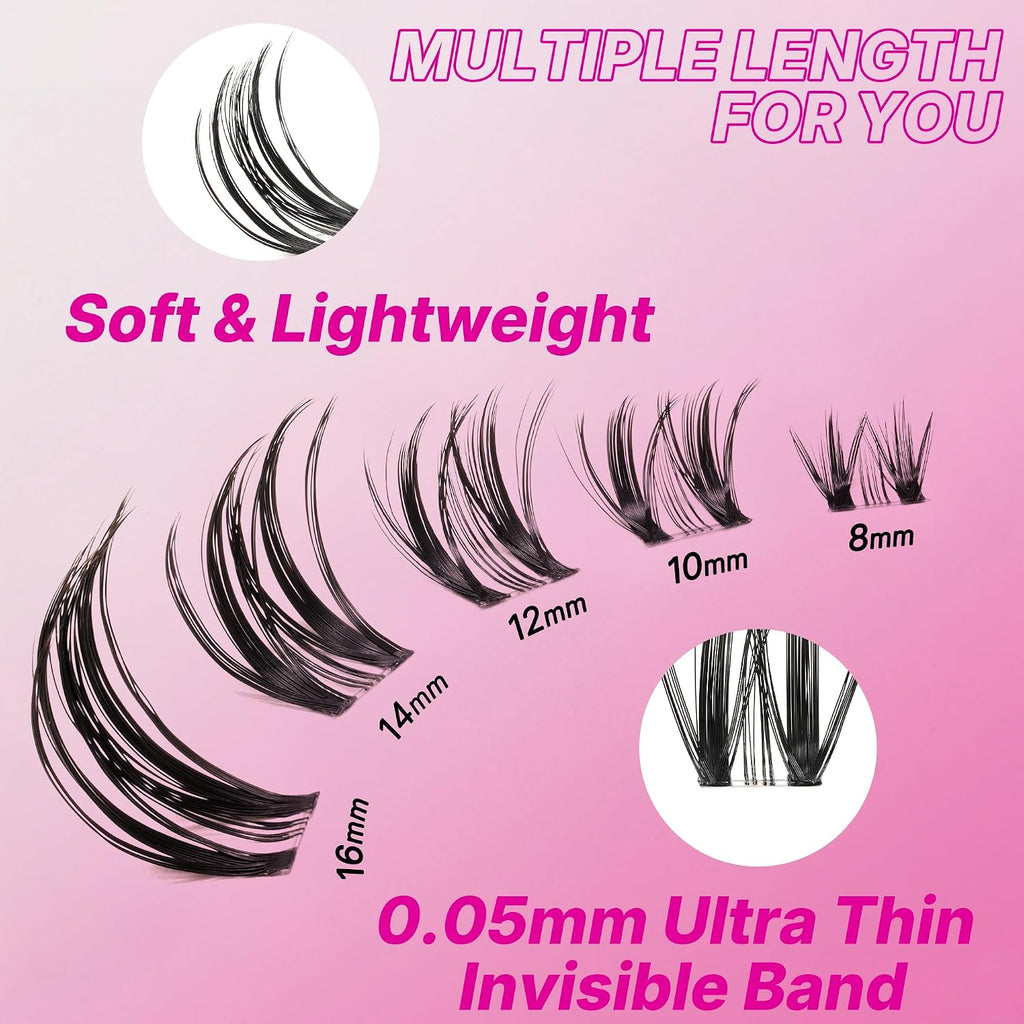 VEYESBEAUTY Manga Lash Clusters Eyelash Extensions Thin & Invisible Band