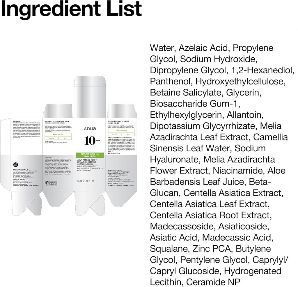 Anua Azelaic Acid 10 Hyaluron Redness Soothing Serum, 30ml