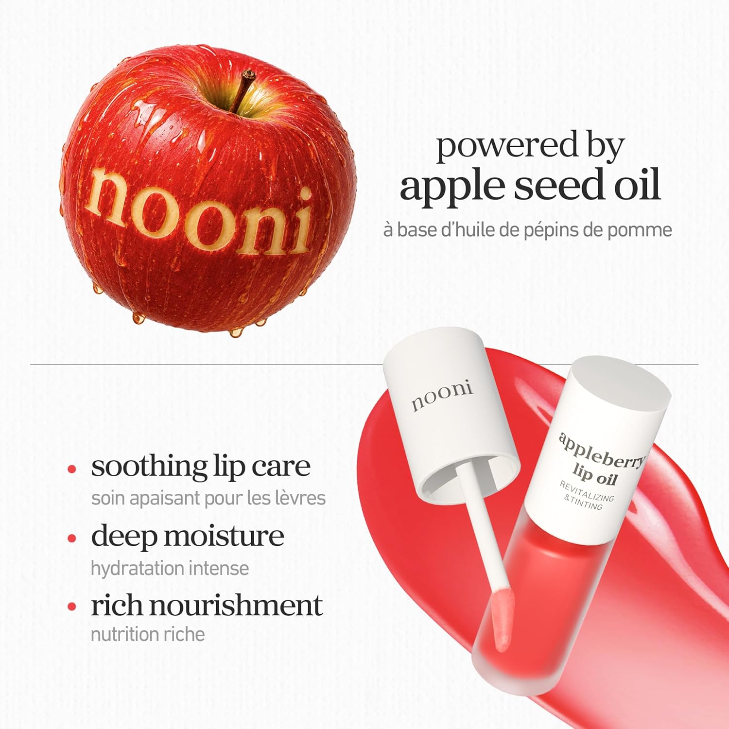 NOONI Korean Lip Oil - Appleberry - Plumping & Hydrating Tinted Lip Gloss