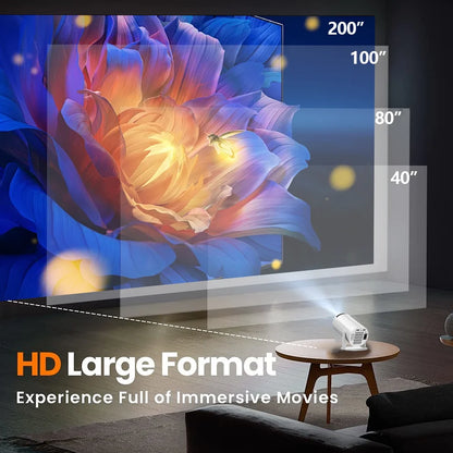 Smart projector, supports 4K/1080P/720P dual WiFi 2.4/5G/BT 5.0, 210ANSI, 720P native resolution for home theater movie night