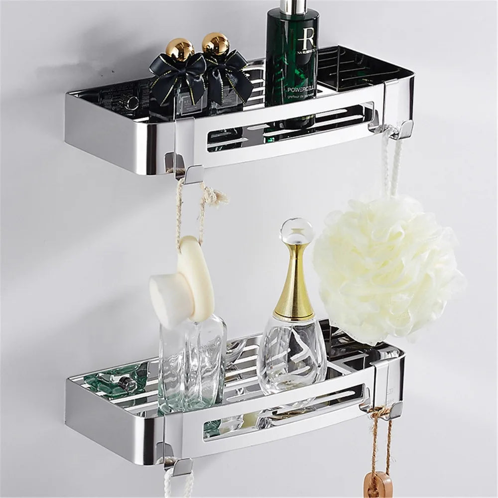 Bathroom Shelf Bath Shower Shelf 304 Stainless Steel Chrome Bathroom Corner shelf Wall Mounted Satin Kitchen Storage holder