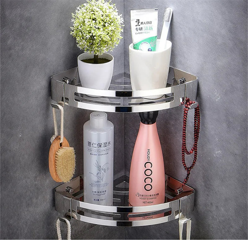 Bathroom Shelf Bath Shower Shelf 304 Stainless Steel Chrome Bathroom Corner shelf Wall Mounted Satin Kitchen Storage holder