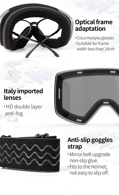 COPOZZ OTG Ski Goggle Snowboard Mask For Men Women Yellow Lens Case Eyewear Kit Cylindrical UV400 Protection Snow Glasses Adult