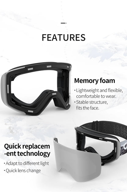 COPOZZ OTG Ski Goggle Snowboard Mask For Men Women Yellow Lens Case Eyewear Kit Cylindrical UV400 Protection Snow Glasses Adult