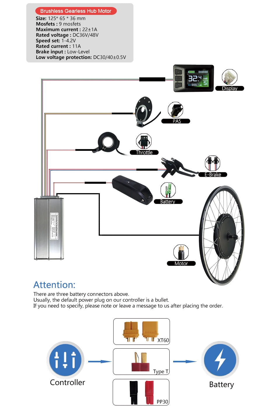Electric Bicycle Conversion Kit 36V48V 500W Rear Rotate Brushless Gearless Hub Motor  20-29inch 700C For Ebike Conversion Kit