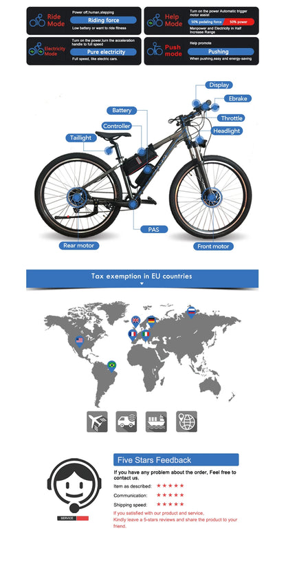 Electric Bicycle Conversion Kit 36V48V 500W Rear Rotate Brushless Gearless Hub Motor  20-29inch 700C For Ebike Conversion Kit