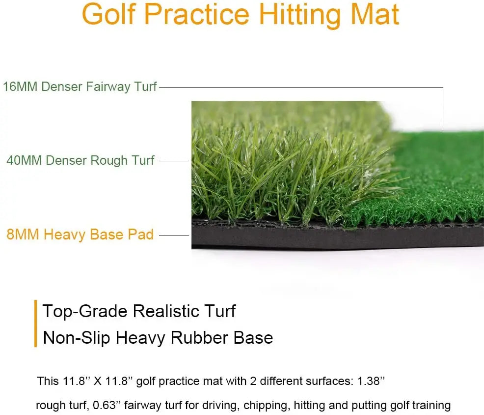 Dual Surface Turf Golf Practice Hitting Mat Portable Golf Hitting Mat Rubber Tee Holder and 6 Golf Practice Balls Included