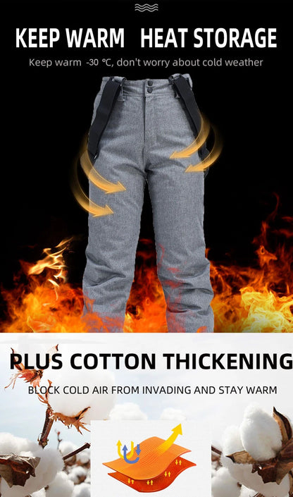 High Quality Men Women Winter Thick Warm Skiing Pants Windproof Waterproof Suspender Trousers Snow Snowboard Pants Plus Size