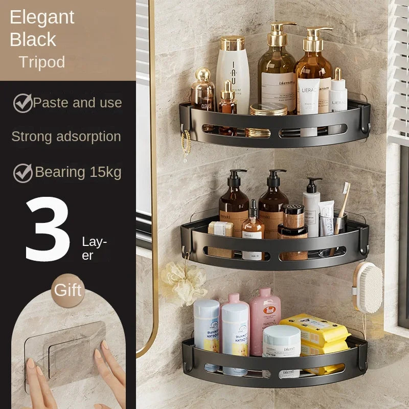1/2/3pcs Plastic Bathroom Storage Rack Shampoo Holder Adhensive Shower Caddy Shelves Storage No Drill Shelf Corner Towel Shelves