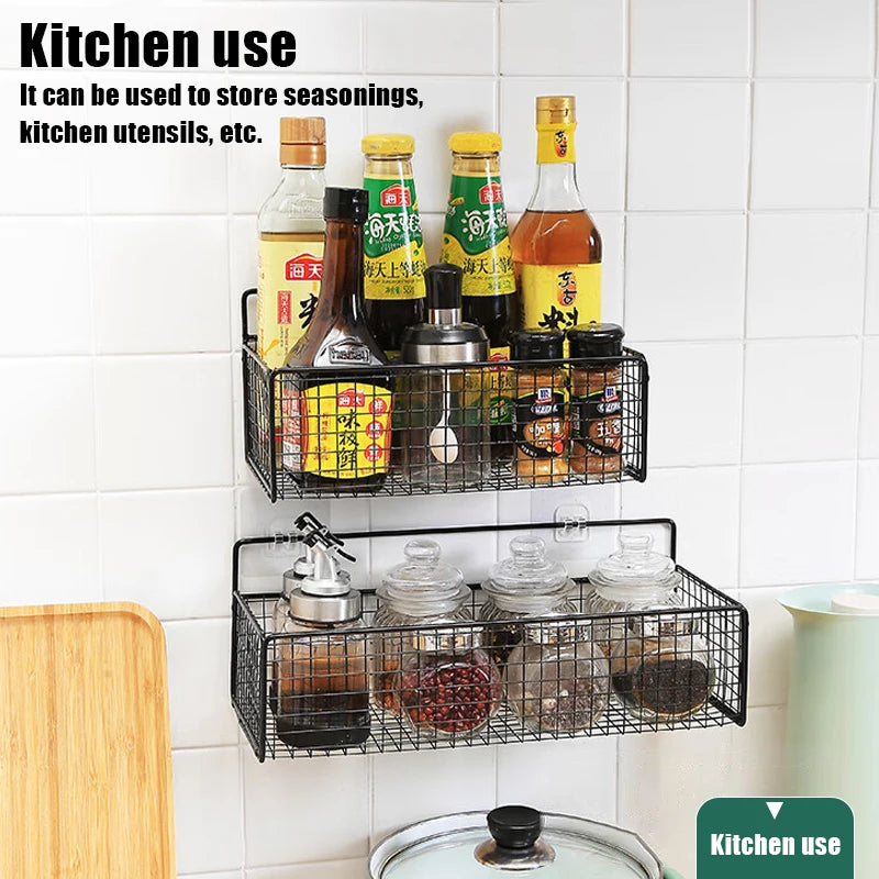 Living Room Bedroom Kitchen Storage Rack Bathroom Wall-Mounted Storage Rack (No Drilling Required)