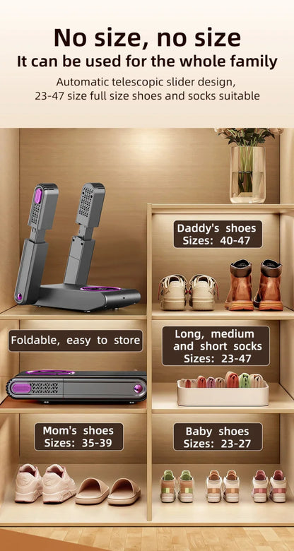Portable Shoe Dryer Electric Shoe and Boot Dryer 180° Folding Design Smart Display for Shoes Gloves Hats Socks Ski Boots