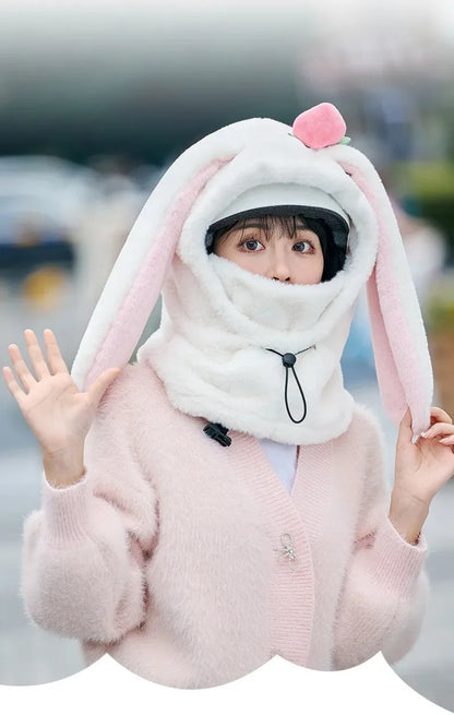 Cartoon Rabbit Ear Ski Helmet Cover Comfortable Soft Cycling Skiing Helmet Hat Lovely Winter Warm Plush Cap for Girl Women