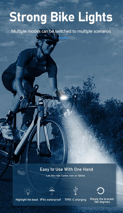 Bike Light T6 LED Bicycle Front Lamp Type-C Rechargeable MTB Headlight Flashlight Waterproof Outdoors Night Cycling Accessories