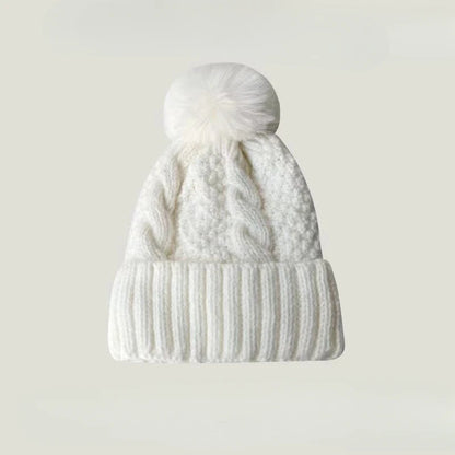 New Winter Twist Knitting Hat For Women Fur Pompom Thick Plush Cap Beanie Solid Color Ladies Warm Ski Snow Skullies Beanies