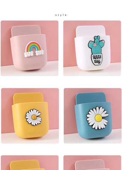Cartoon Wall Mounted Storage Box for Bedroom Mobile Phone Bathroom Toothpaste Toothbrush Organizer