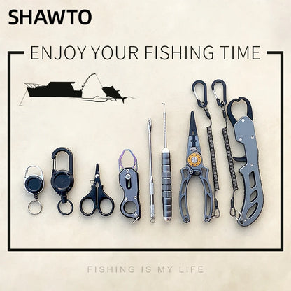 Shawto Titanium Coating Stainless Steel Fishing Scissor Plier Cut PE Braid Line Cutter Plies Carp Fishing Accessories Tools