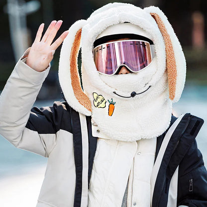 Winter Warm Ski Helmet Cover Comfortable Soft Fleece Skiing Cap Scarf Warmer Cartoon Cute Rabbit Ear Decorative Helmet Cover Hat