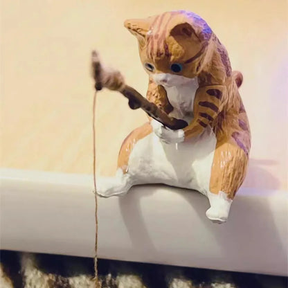 Fish Tank Fishing Cat Hanging Creative Landscape Office Ornaments Fishing Fun Mini Decorative Micro-Landscape